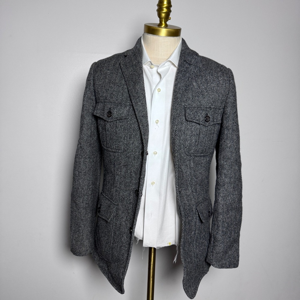 Martin + Osa Sport Coat Mens 38S Gray Herringbone Wool 3-Button Field Jacket